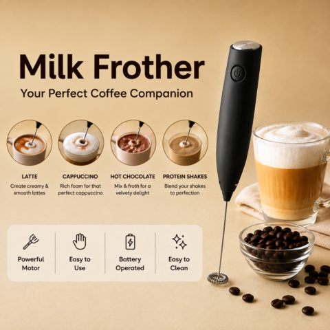 Electric Milk Frother – Instant Coffee Foam Maker | Rechargeable Handheld Whisk